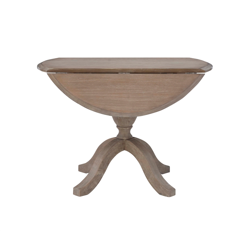 Pemberly Row Round Drop Leaf Pedestal Dining Table in Grey Wash