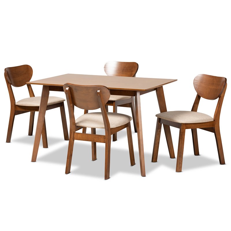 Pemberly Row Sand/Walnut 5-Piece Dining Set with Foam Upholstery and Wood