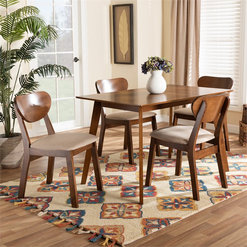 Pemberly Row Sand/Walnut 5-Piece Dining Set with Foam Upholstery and Wood