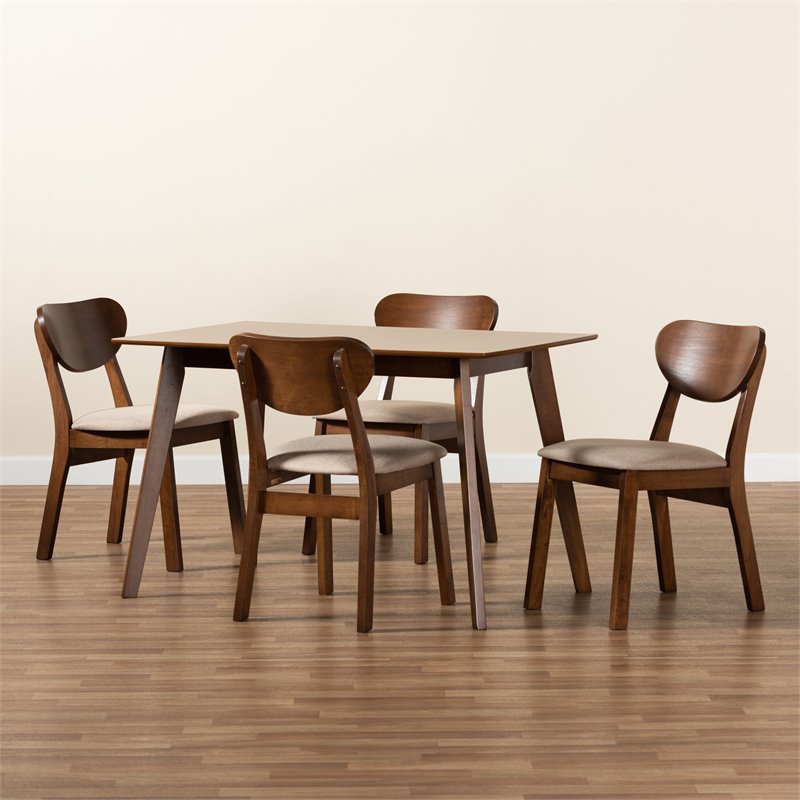 Pemberly Row Sand/Walnut 5-Piece Dining Set with Foam Upholstery and Wood