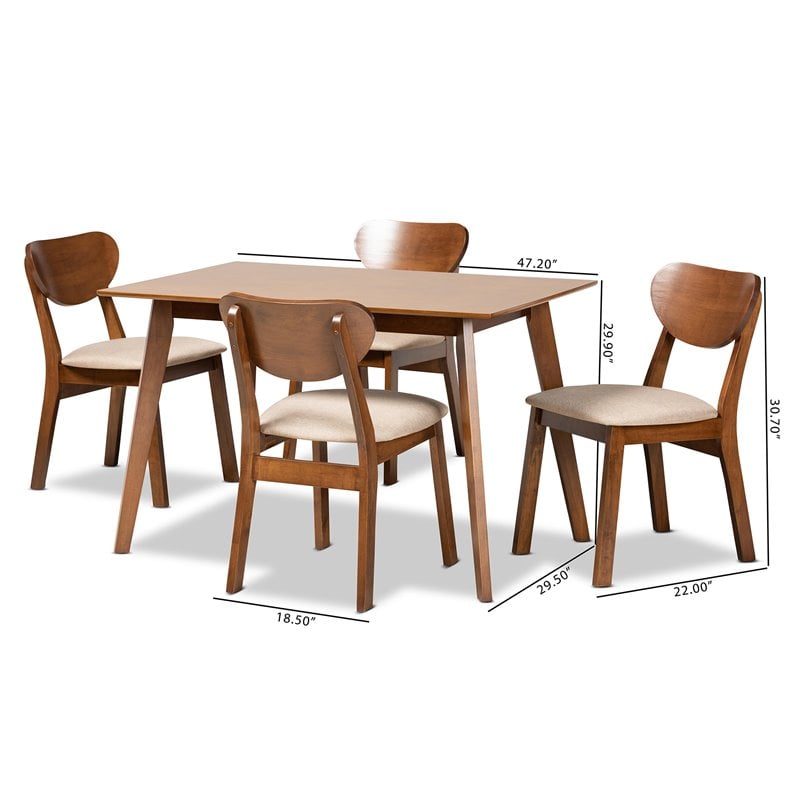 Pemberly Row Sand/Walnut 5-Piece Dining Set with Foam Upholstery and Wood