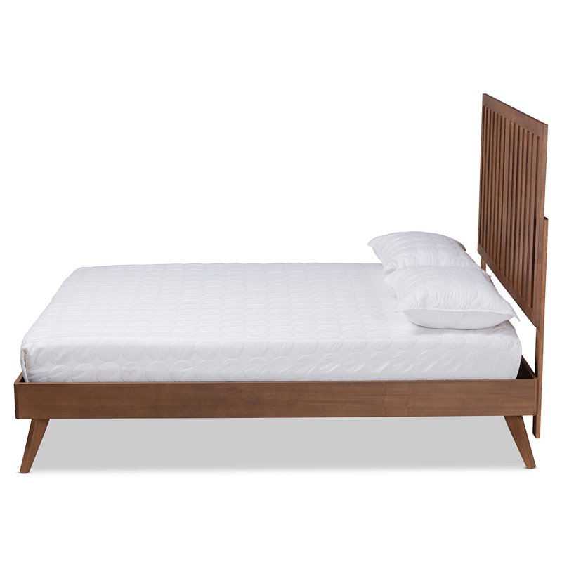 Pemberly Row Walnut Queen Size Platform Bed with Slatted Headboard