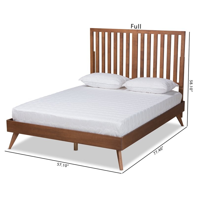 Pemberly Row Walnut Queen Size Platform Bed with Slatted Headboard