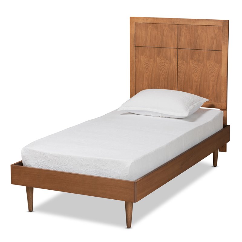 Pemberly Row Walnut Twin Size Platform Bed with Inset Headboard