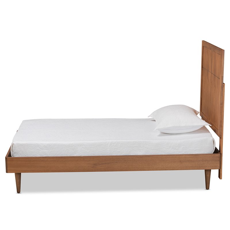 Pemberly Row Walnut Twin Size Platform Bed with Inset Headboard