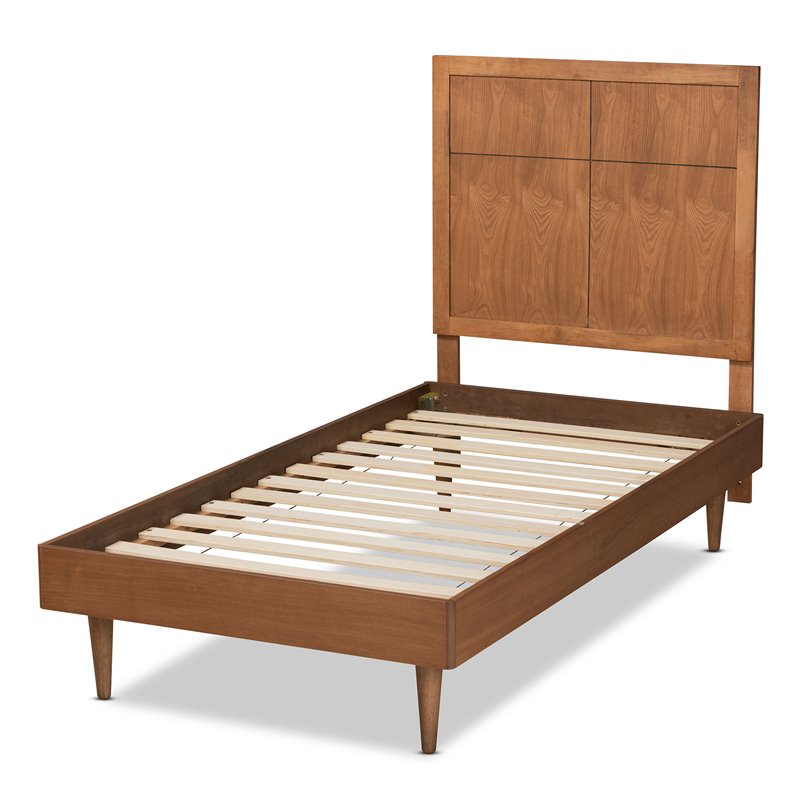 Pemberly Row Walnut Twin Size Platform Bed with Inset Headboard