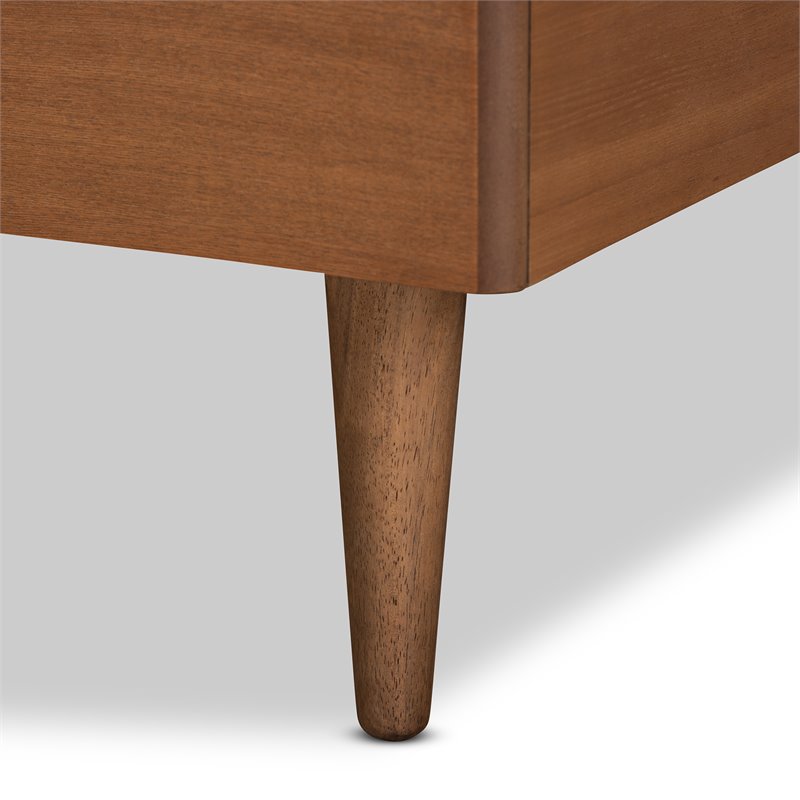 Pemberly Row Walnut Twin Size Platform Bed with Inset Headboard