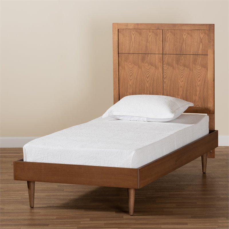 Pemberly Row Walnut Twin Size Platform Bed with Inset Headboard