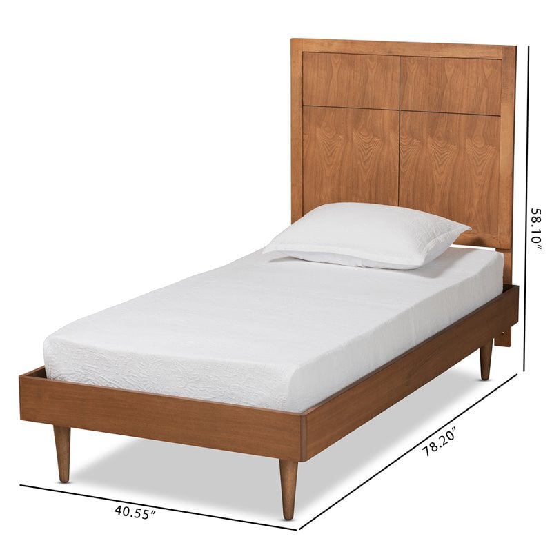 Pemberly Row Walnut Twin Size Platform Bed with Inset Headboard