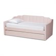 Pemberly Row Pink Velvet Twin Daybed with Trundle & Tufted Design