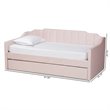 Pemberly Row Pink Velvet Twin Daybed with Trundle & Tufted Design