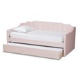 Pemberly Row Pink Velvet Twin Daybed with Trundle & Tufted Design