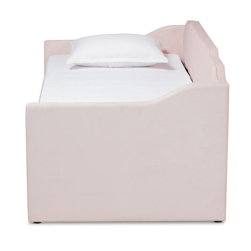 Pemberly Row Pink Velvet Twin Daybed with Trundle & Tufted Design
