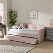 Pemberly Row Pink Velvet Twin Daybed with Trundle & Tufted Design