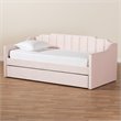 Pemberly Row Pink Velvet Twin Daybed with Trundle & Tufted Design