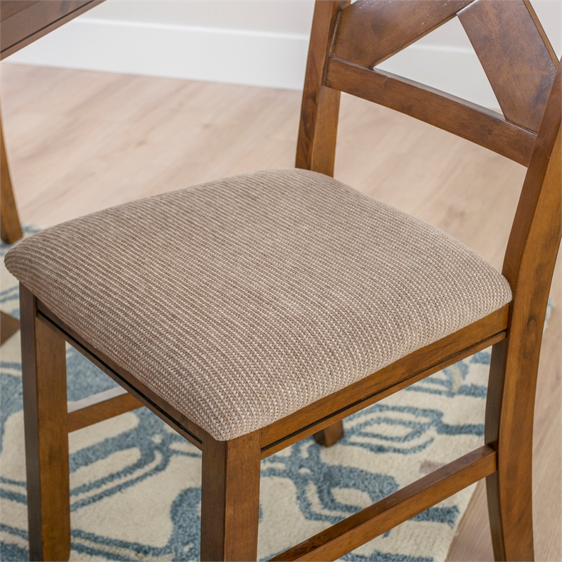 Pemberly Row 7 Pc Dining Set X-Back Chairs w/ Polyester Seat in Hazelnut