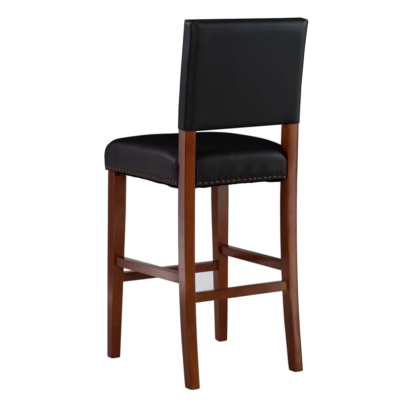 Pemberly Row 30 in Wood Bar Stool in Black Faux Leather with Cherry Finish