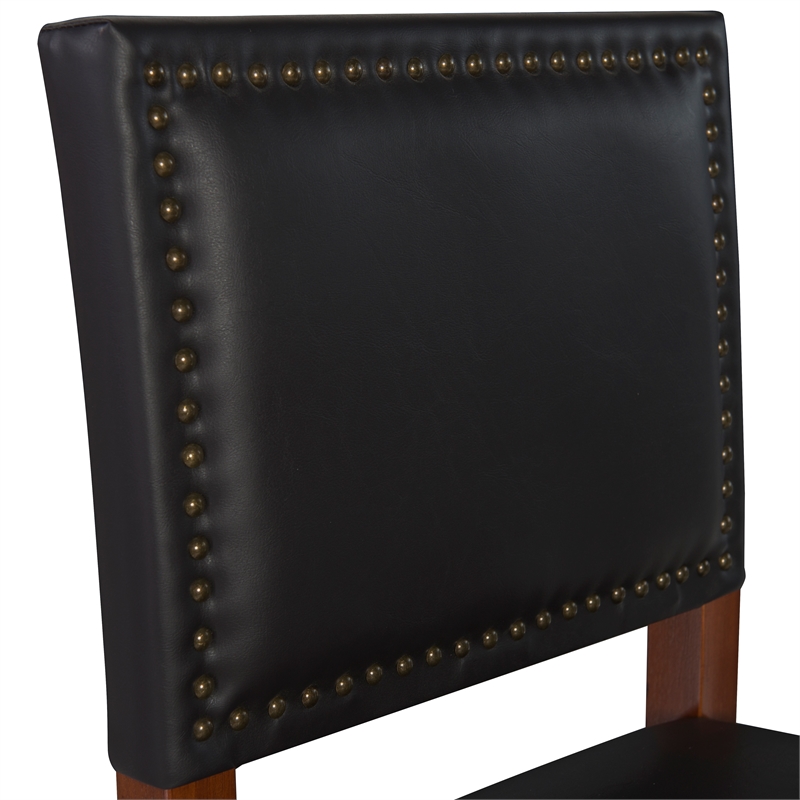 Pemberly Row 30 in Wood Bar Stool in Black Faux Leather with Cherry Finish