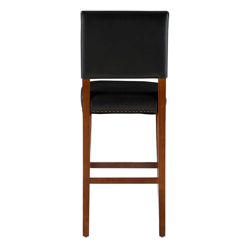 Pemberly Row 30 in Wood Bar Stool in Black Faux Leather with Cherry Finish