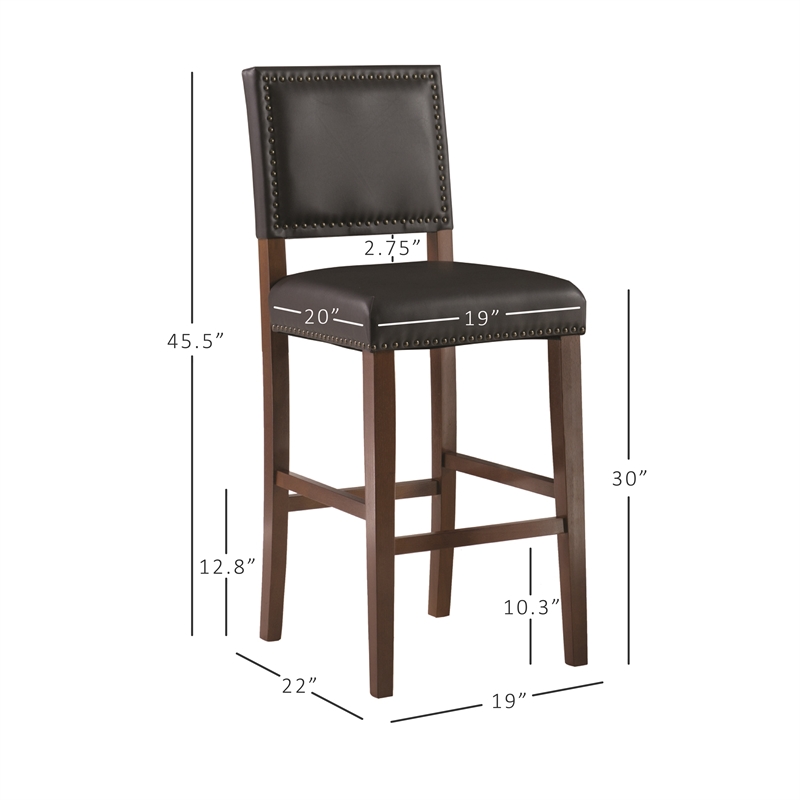 Pemberly Row 30 in Wood Bar Stool in Black Faux Leather with Cherry Finish
