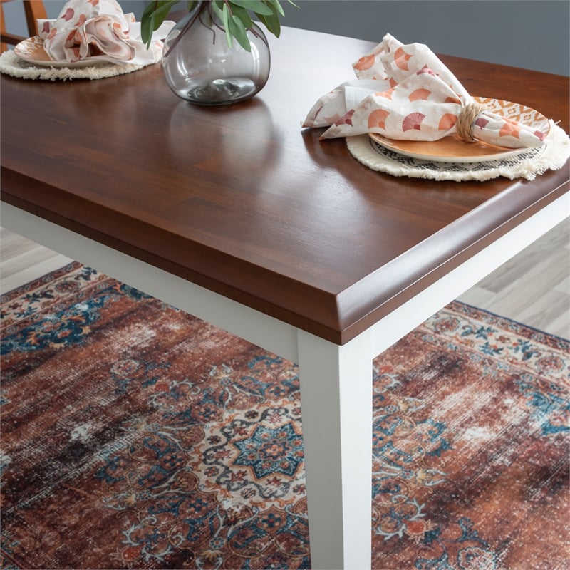 Pemberly Row 5-Piece Dining Set in Cherry and White Acacia Wood