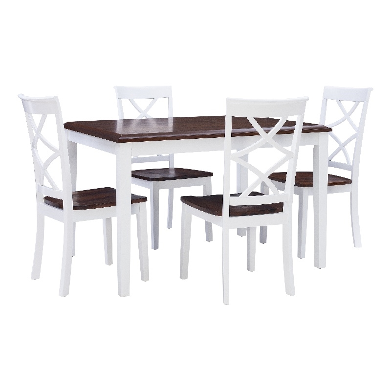 Pemberly Row 5-Piece Dining Set in Cherry and White Acacia Wood