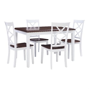 Pemberly Row 5-Piece Dining Set in Cherry and White Acacia Wood