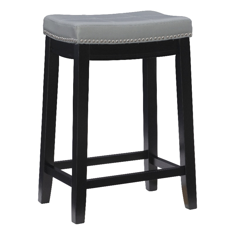 Pemberly Row Backless Counter Stool with Gray Faux Leather and Black Frame