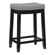 Pemberly Row Backless Counter Stool with Gray Faux Leather and Black Frame