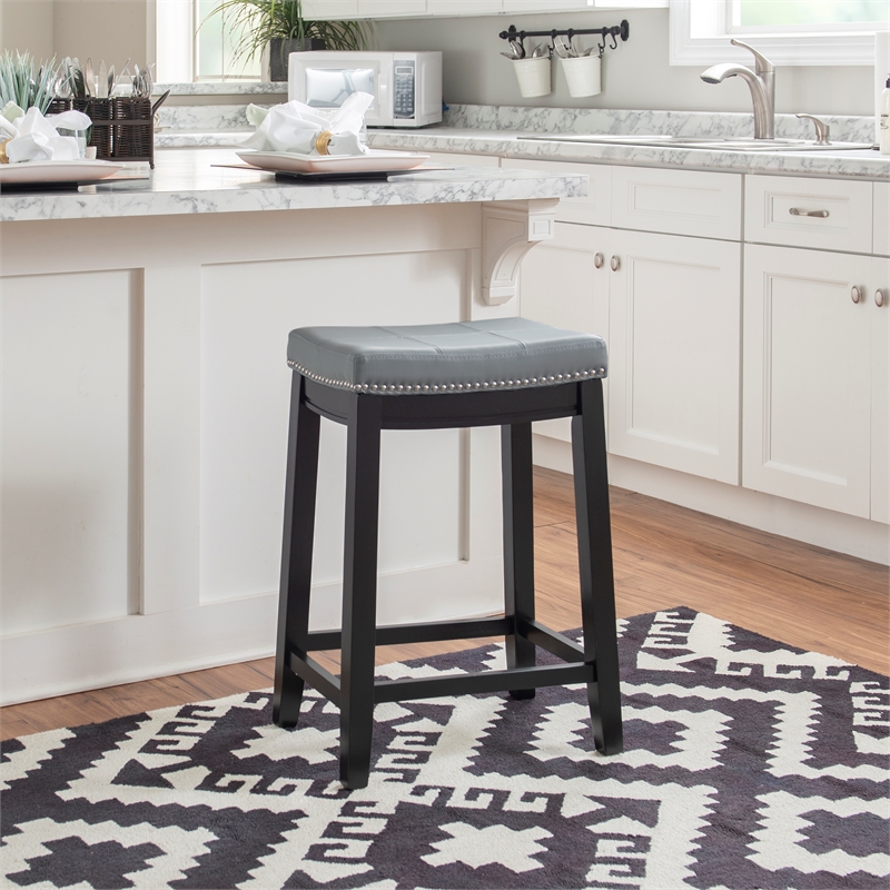 Pemberly Row Backless Counter Stool with Gray Faux Leather and Black Frame