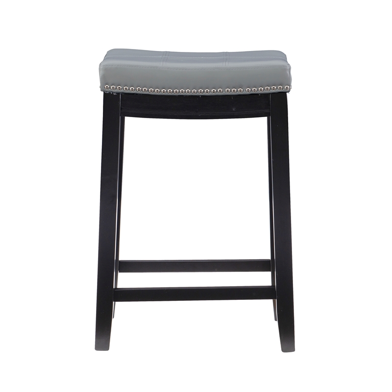 Pemberly Row Backless Counter Stool with Gray Faux Leather and Black Frame