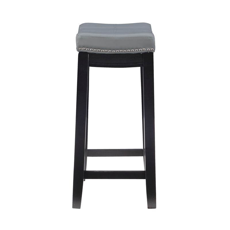 Pemberly Row Backless Counter Stool with Gray Faux Leather and Black Frame
