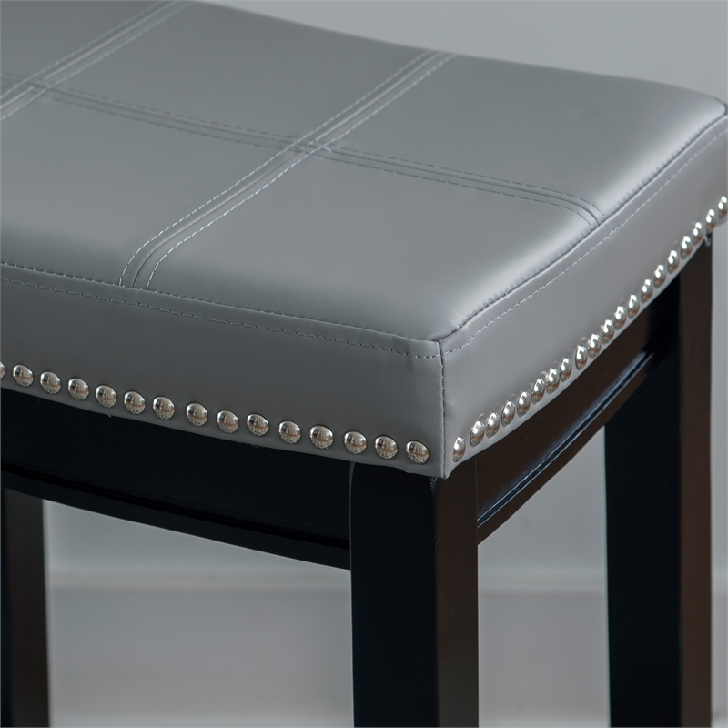 Pemberly Row Backless Counter Stool with Gray Faux Leather and Black Frame