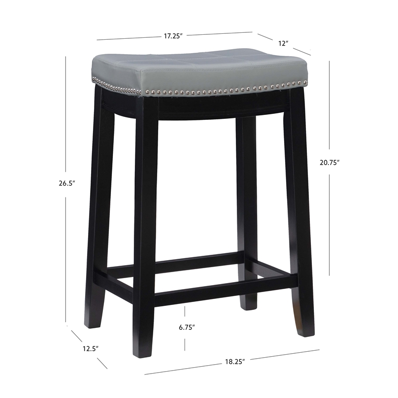 Pemberly Row Backless Counter Stool with Gray Faux Leather and Black Frame
