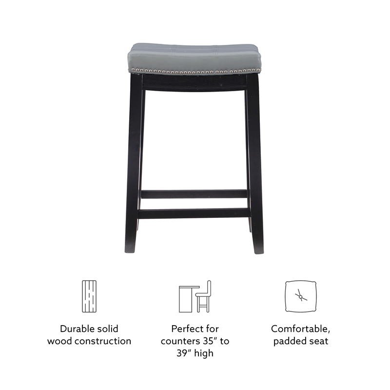Pemberly Row Backless Counter Stool with Gray Faux Leather and Black Frame