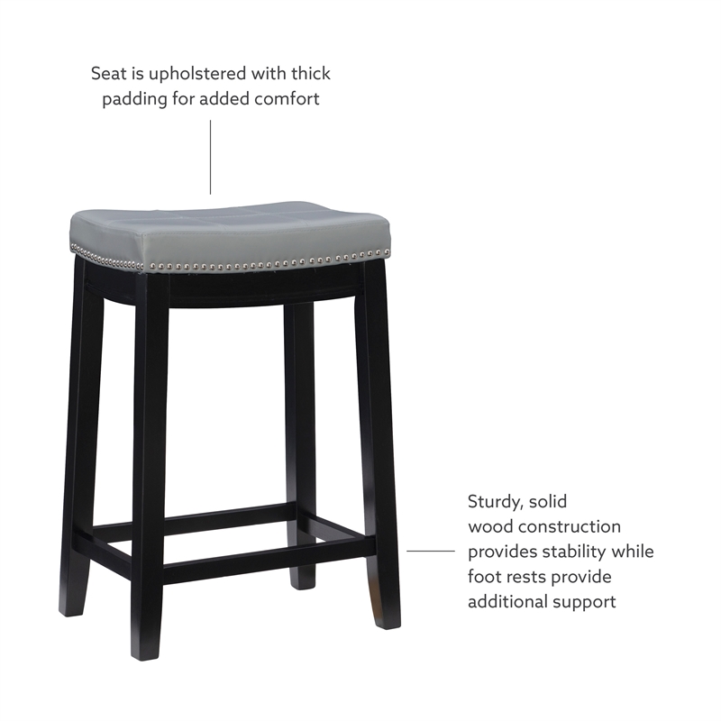 Pemberly Row Backless Counter Stool with Gray Faux Leather and Black Frame