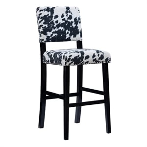 Pemberly Row 30&quot Bar Stool with Cow Print Upholstery and Black Wood Frame