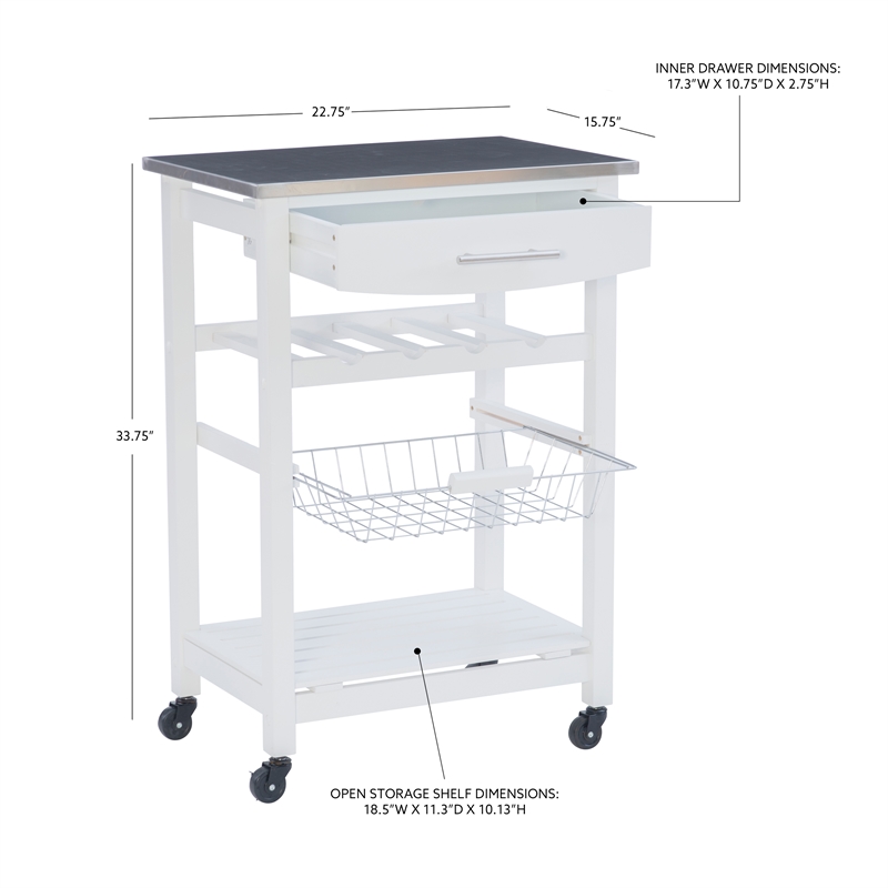 Pemberly Row Granite Top Rolling Kitchen Island with Storage in White