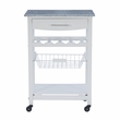 Pemberly Row Granite Top Rolling Kitchen Island with Storage in White