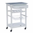 Pemberly Row Granite Top Rolling Kitchen Island with Storage in White