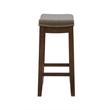 Pemberly Row Counter Stool Gray Linen-Weave Seat and Wood Frame in Rustic Brown