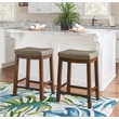 Pemberly Row Counter Stool Gray Linen-Weave Seat and Wood Frame in Rustic Brown
