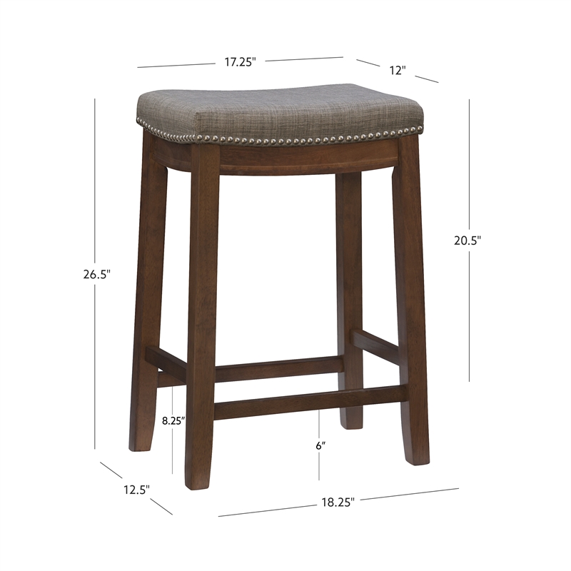 Pemberly Row Counter Stool Gray Linen-Weave Seat and Wood Frame in Rustic Brown