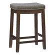 Pemberly Row Counter Stool Gray Linen-Weave Seat and Wood Frame in Rustic Brown