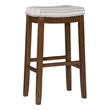 Pemberly Row Bar Stool with Striped Linen Seat & Wood Frame in Brown