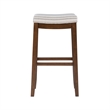 Pemberly Row Bar Stool with Striped Linen Seat & Wood Frame in Brown