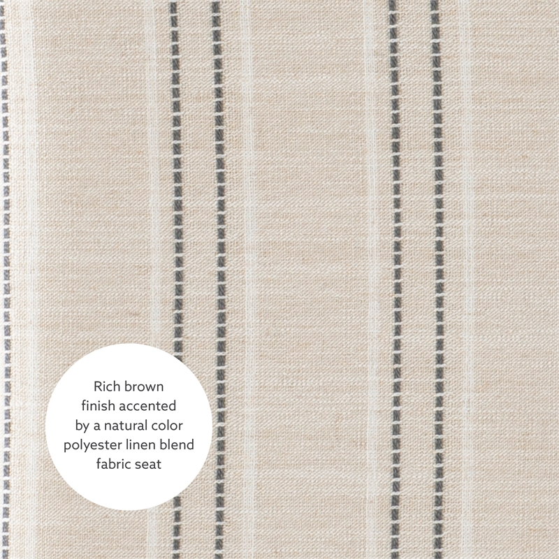 Pemberly Row Bar Stool with Striped Linen Seat & Wood Frame in Brown