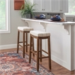 Pemberly Row Bar Stool with Striped Linen Seat & Wood Frame in Brown