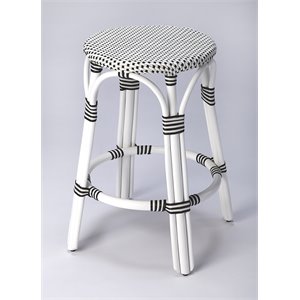 Pemberly Row Counter Stool 24&quot in Rattan with White & Black Seat Pattern