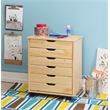 Pemberly Row Six Drawer Rolling Storage Cart in Natural Wood Finish